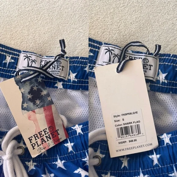 NWT Free Planet Men’s US Flag Shark Swim Trunks S - Picture 7 of 12